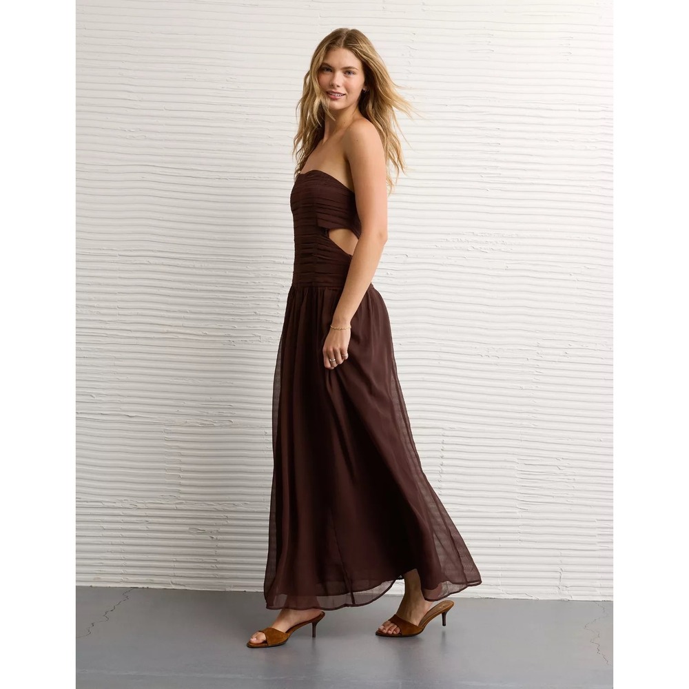 American Eagle Brown Smocked Shirred Tube Top Maxi Dress Size M New With Tags - Picture 5 of 8